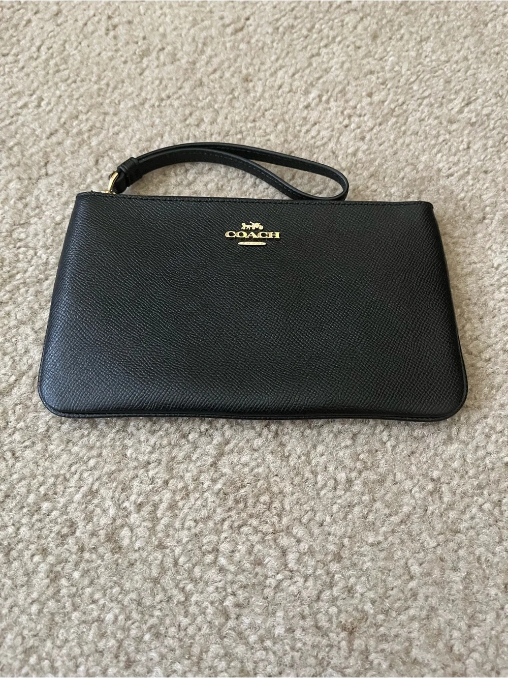 Coach Black  Saffiano Leather Large wristlet with Gold Logo